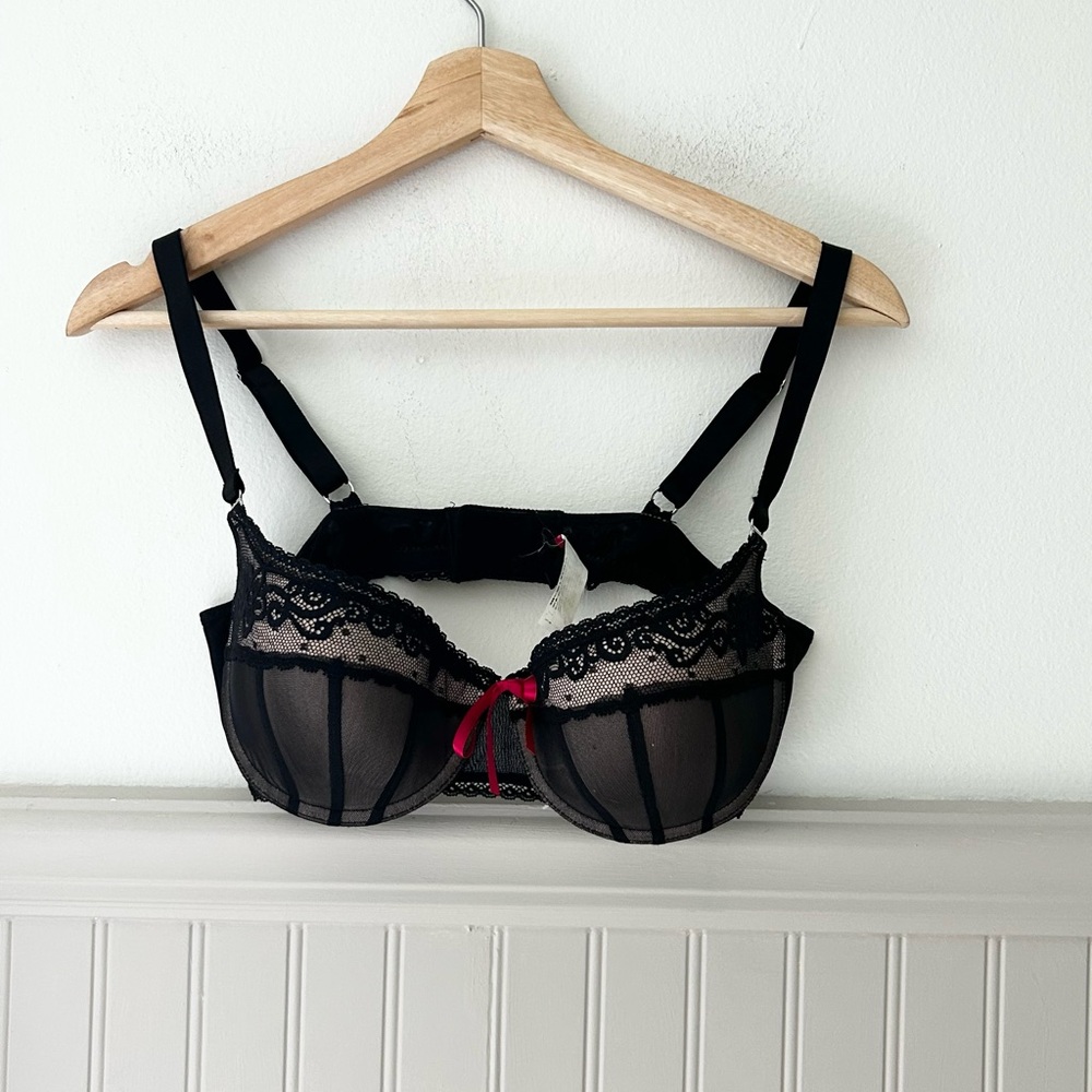 Passionata 34D Push Up Chic Black Lace Bra with Bow Accent